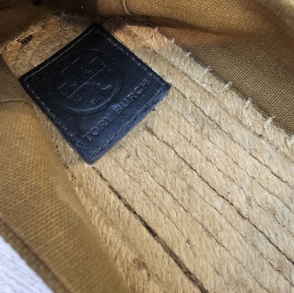 Tory Burch Size 8.5 Weston Espadrille Slip On Olive Green & Navy Blue Canvas Sho - Picture 5 of 11